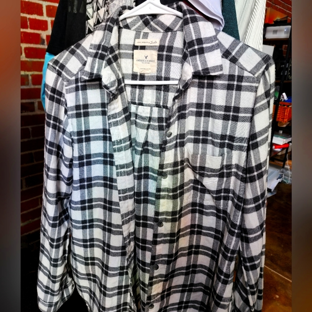 Plaid black and white flannel
